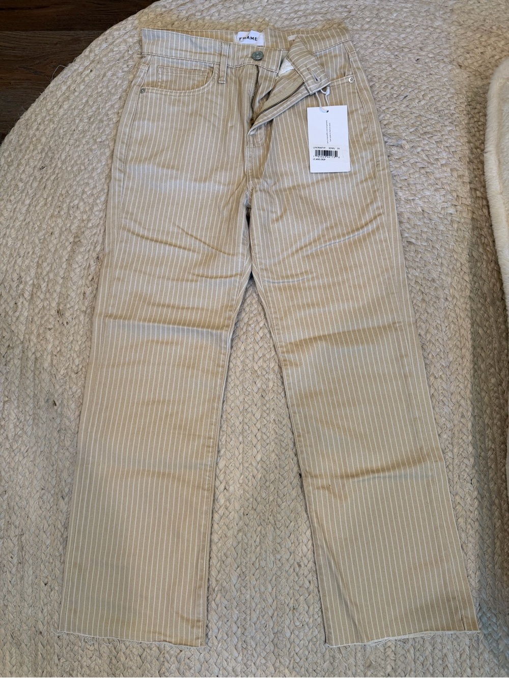 Frame Denim Tan and White Pinstripe Jeans